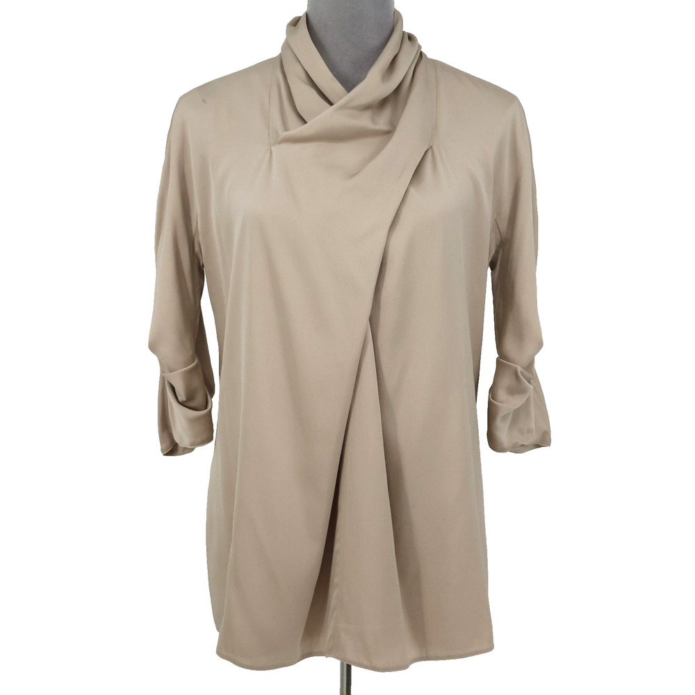 Armani Collezioni Top Womens 8 US 44 EU Beige Silk Blouse Lined Cowl Neck New